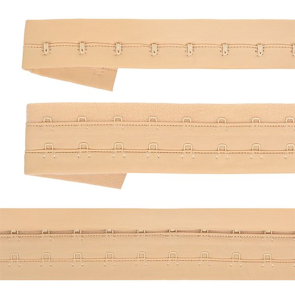 Застежки для бюстгальтера текстильные на мягкой ленте (2 ряда) 40 мм / 45.7 метра, шаг 15 мм, 01 бежевый