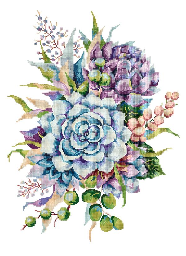 Алмазная (кристальная) мозаика Фрея, Букет суккулентов, 40х55 см