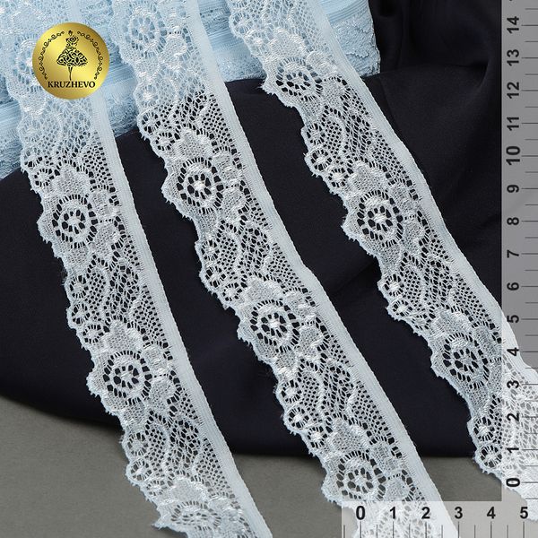 Кружево эластичное (стрейч) арт.L839 30мм цв.F183 голубой уп.50м, Kruzhevo