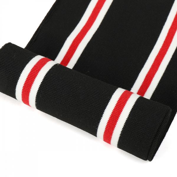 Подвяз (довяз) трикотажный 14.0х100 см, черный с белыми и красной полосами, двухслойный, 100% п/э, 5 штук