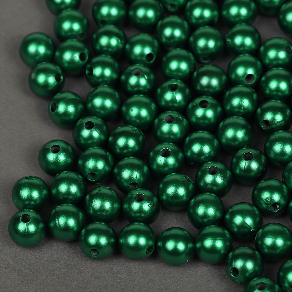 Бусины пластик (перламутр) ⌀10 мм, цв.035 изумруд, уп.500г (960 шт), Magic4Hobby