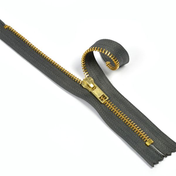 Молния металл джинсовая Т5 (5 мм) 1 зам., н/раз., золото, 18 см, цв.F312 т.серый уп.10 шт