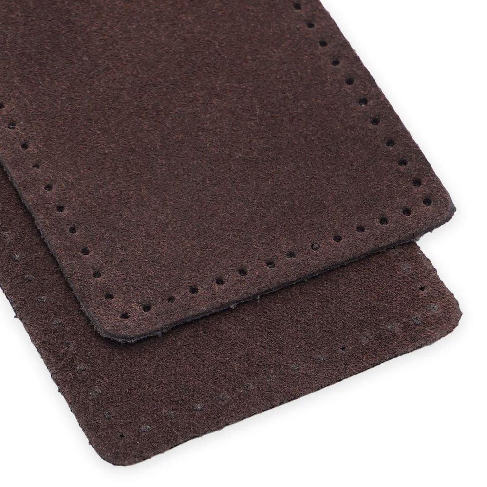 Заплатки пришивные из замши, прямоугольник 6х9,6см с перфорацией, 2 шт, 100% кожа, 21 темно-коричневый, 59113
