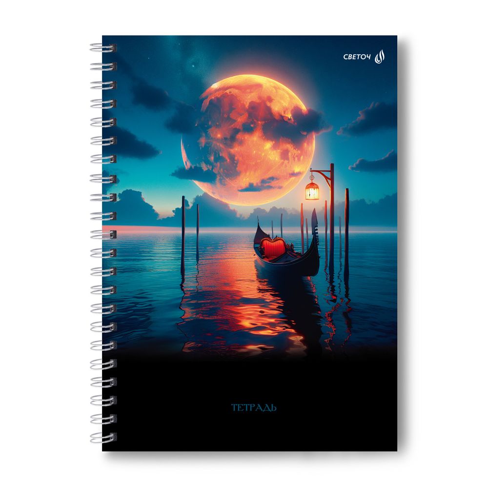 Тетрадь ученическая общая, A4 80 л. на гребне 65 г/м², белизна 100 %, 4 шт, клетка, 01232 Лунный свет, Светоч Т125