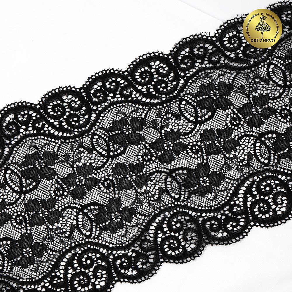 Кружево бельевое эластичное 180 мм / 25 м, YSTL00578, цв.02 черный, Kruzhevo