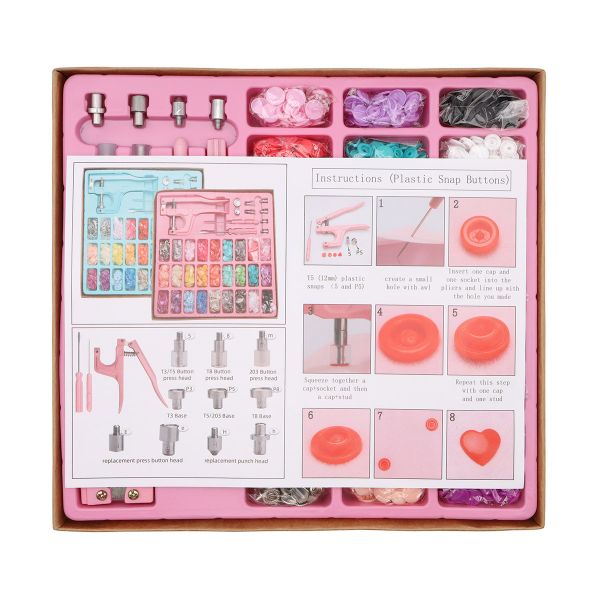 Сет №2, midi, пластиковые кнопки и металлические, цвета в ассортименте и ручной пресс, New Star (розовый)