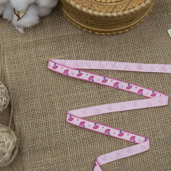 Лента репсовая (в рубчик) Гвоздики, 10 мм, 3м, розовый