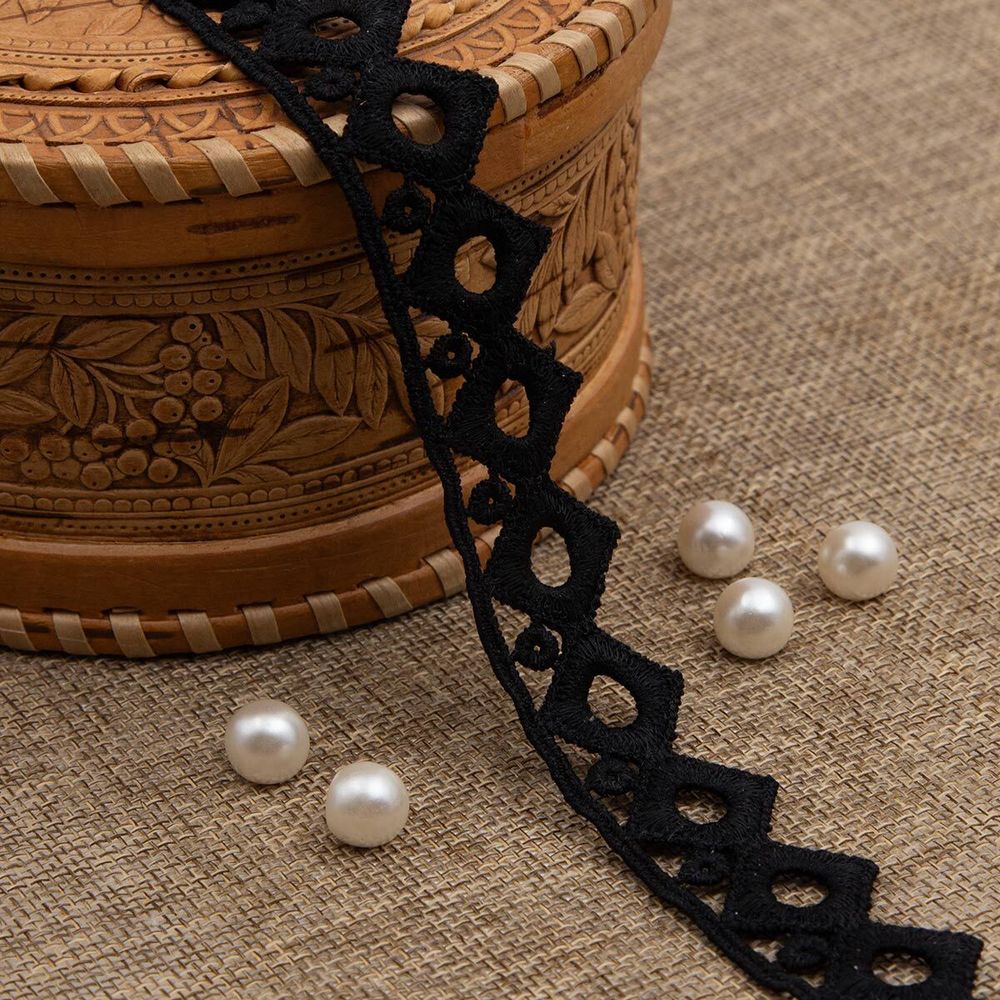 Кружево гипюр (плетёное) 20 мм, 3,4 м, ±4 см, черный