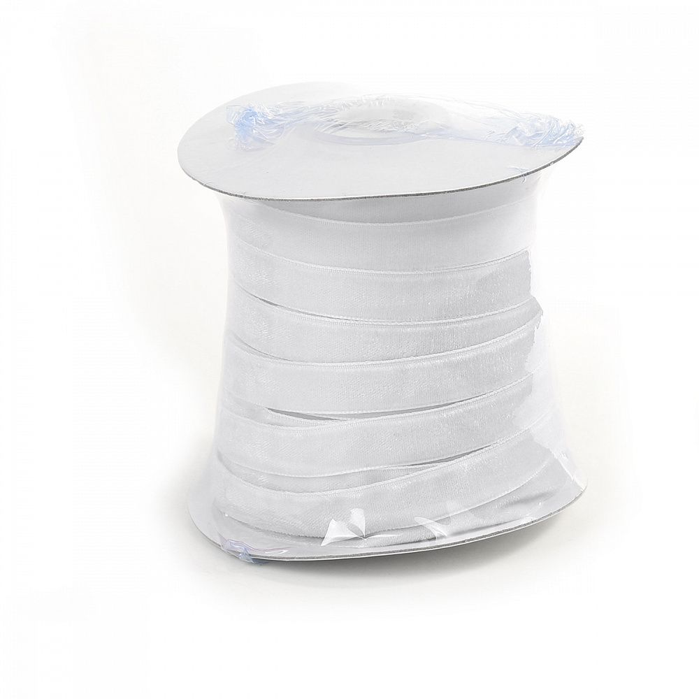 Лента бархатная (тесьма) 10.0 мм / 22.86±1 метров, арт.10VR02 нейлон цв.белый