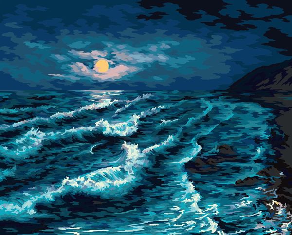 Картина по номерам Фрея, Лунная ночь на море, 50х40 см