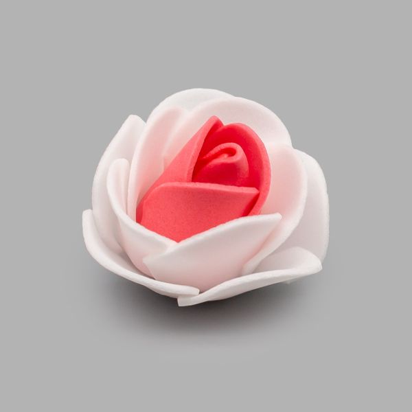 Цветочек Розочка из фоамирана 3 8мм, упак(8 шт), цв. белый/красный, 25151