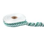 Лента (тесьма) жаккардовая 24.0 мм / 25 метров, Орнамент для северных народов, рис 9674 белый/т.зеленый, Gamma С3772