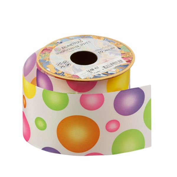 Лента декоративная 70 мм / 10±1 метров, 01 белый / Шары, Blumentag LRW-67