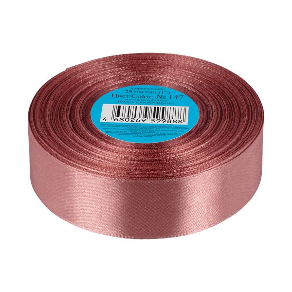 Лента атласная 1-сторонняя 25.0 мм / 33±2 метра, 147 грязно-розовый, Gamma