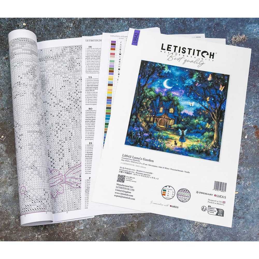 Набор для вышивания нитками LetiStitch L9942, Лунный сад 27х27см