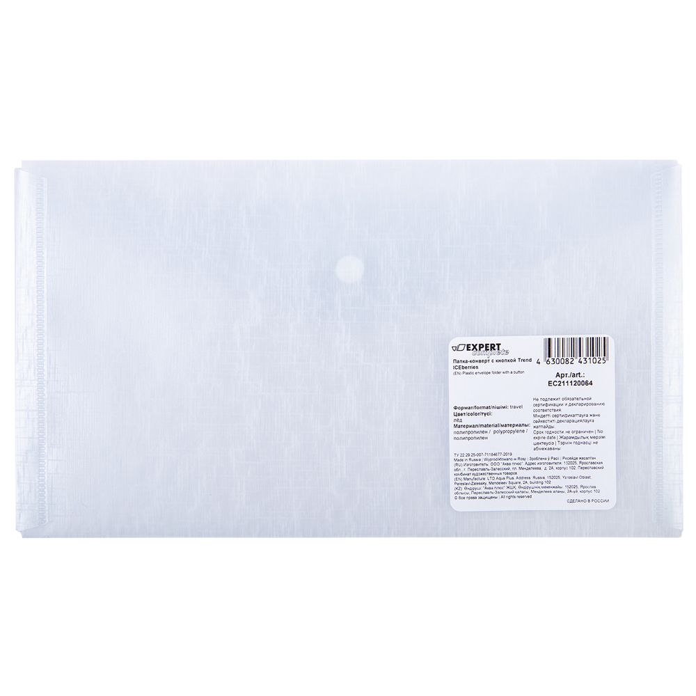 Папка-конверт с кнопкой travel 180 мкм 12 шт, лёд ЕС211120064, Expert Complete