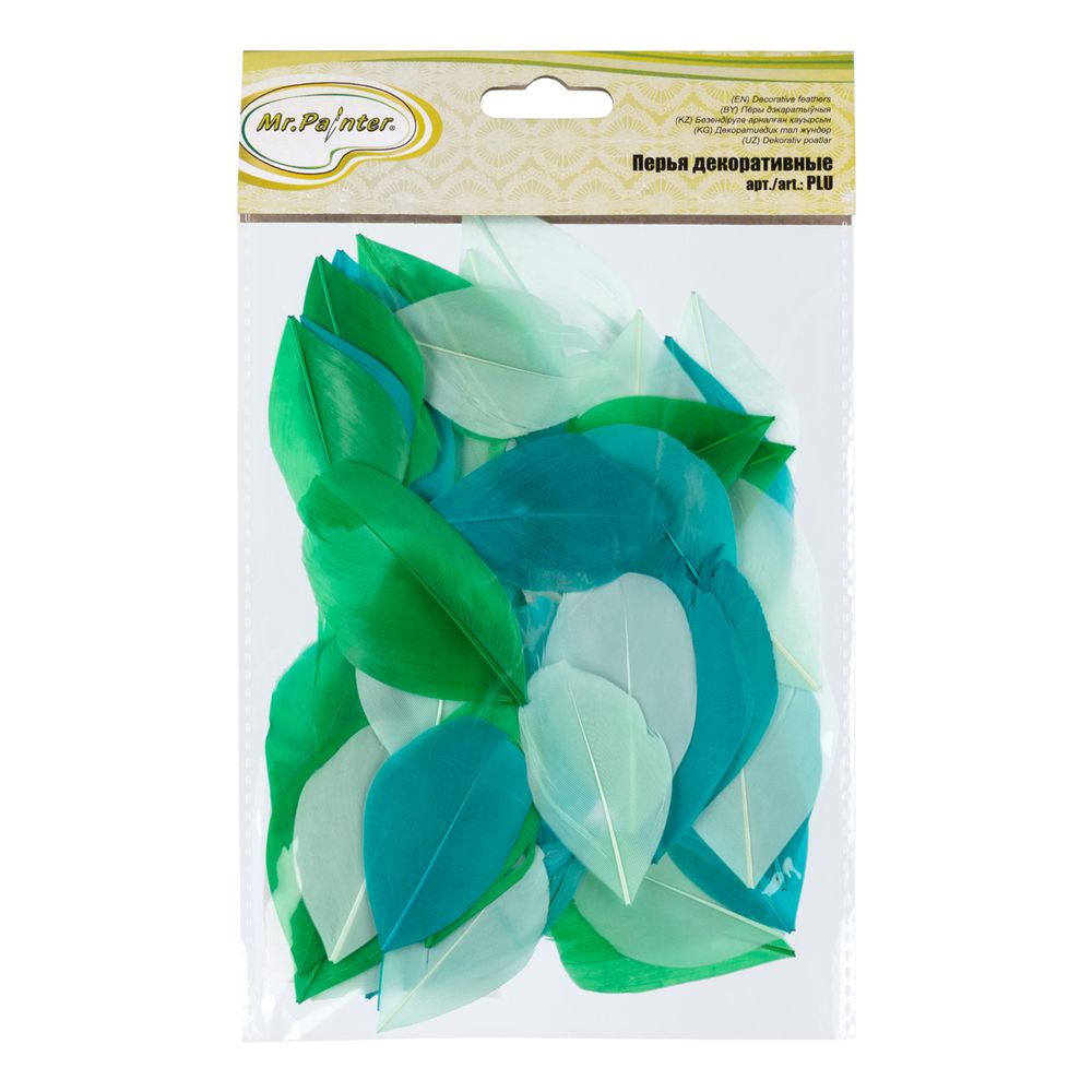 Перья декоративные 5-6 см, 5х3 г,±0.5 г, 31 Зеленый/св. бирюзовый/бирюзовый, Mr.Painter PLU-06