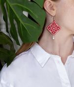 Набор для вышивания бисером Klart, серьги квадратные Красный орнамент, 4,5х4,5 см