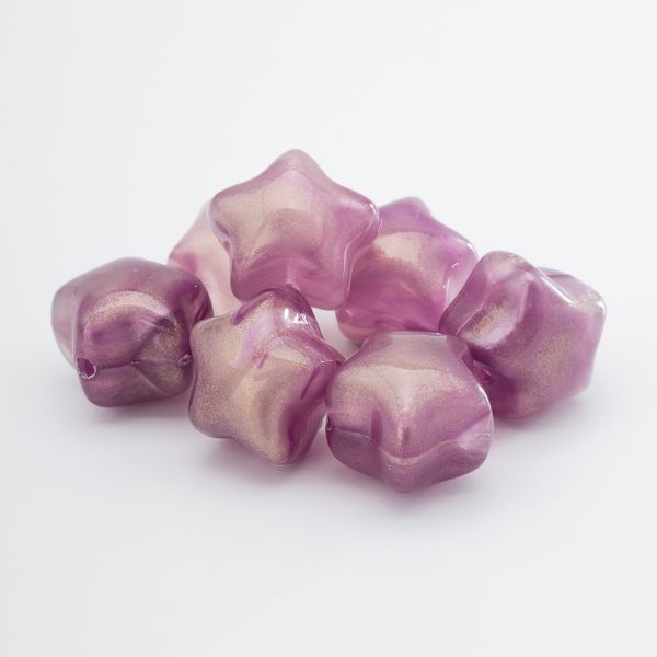 Бусины акрил 12.5х11х10.6 мм, 500 г, дымка, золот. шиммером звезда, AD002 сиреневый, (7748706)7557 , Astra&Craft