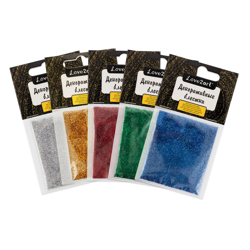Блестки декоративные ассорти 0.2 мм, 5 уп. по 5 г, 4.5 мл, № 01, Love2art Набор ассорти GLI