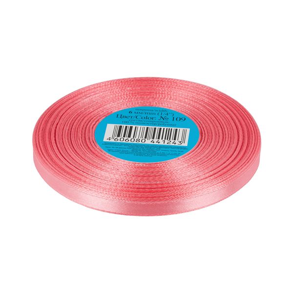 Лента атласная 1-сторонняя 6.0 мм / 33±2 метра, 109 грязно-розовый, Gamma