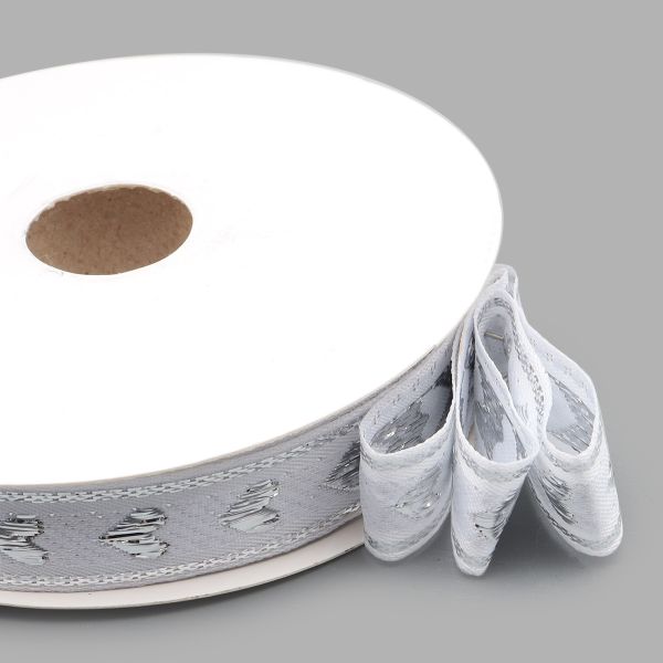 Тесьма декоративная металлизированная Сердечки 15 мм / 25 метров, 15005 белый/серебро