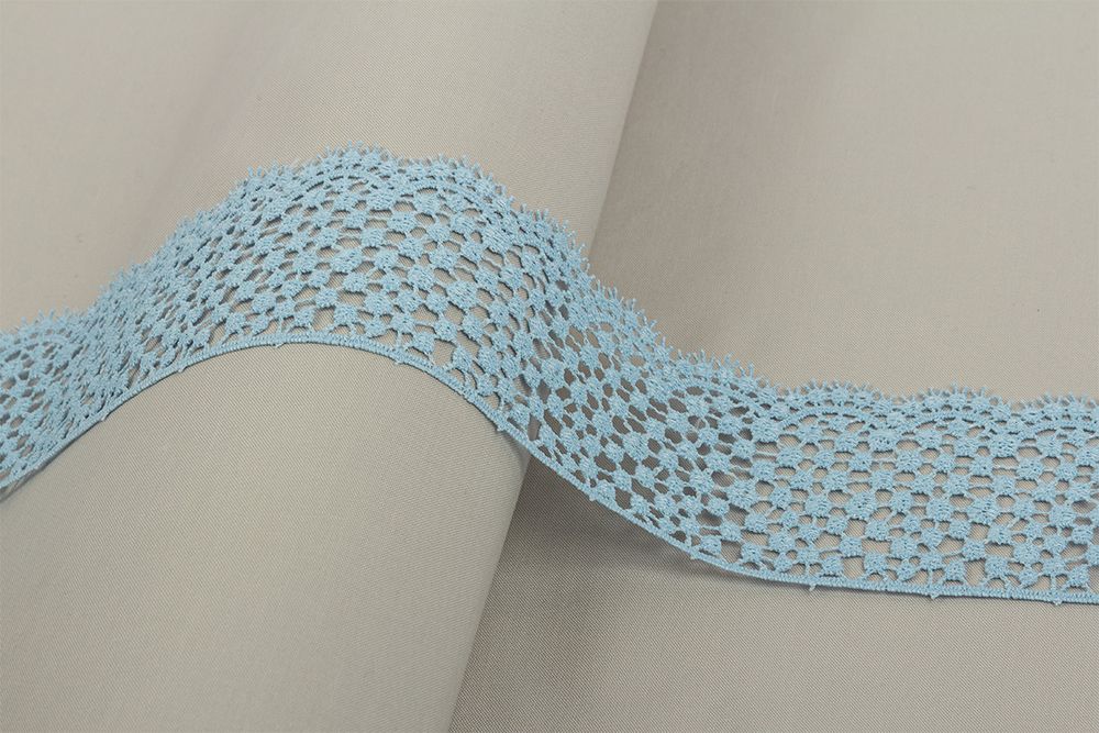 Кружево гипюр (плетёное) 65 мм / 10 м, голубой, Gamma GGM-6501