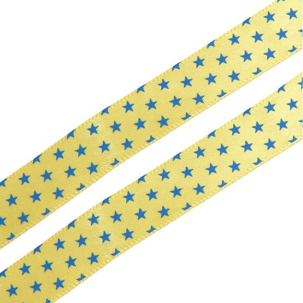 Лента атласная с рисунком 15.0 мм / 3 метра, Звездочки (желтый), Globus