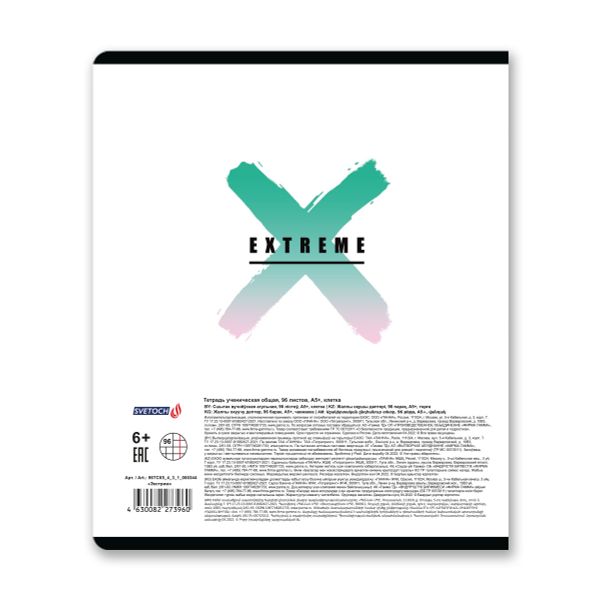 Тетрадь ученическая общая, выборочный лак, A5+ 96 л. на скобе, белизна 100%, 5 шт, клетка, 000344 Экстрим, Светоч 96ТСК5_4_3_1