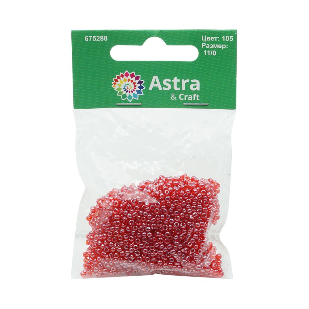 Бисер Astra&Craft 11/0 (2.1 мм), 200 г (10х20 г), цв. 105 красный/прозр.глянцевый