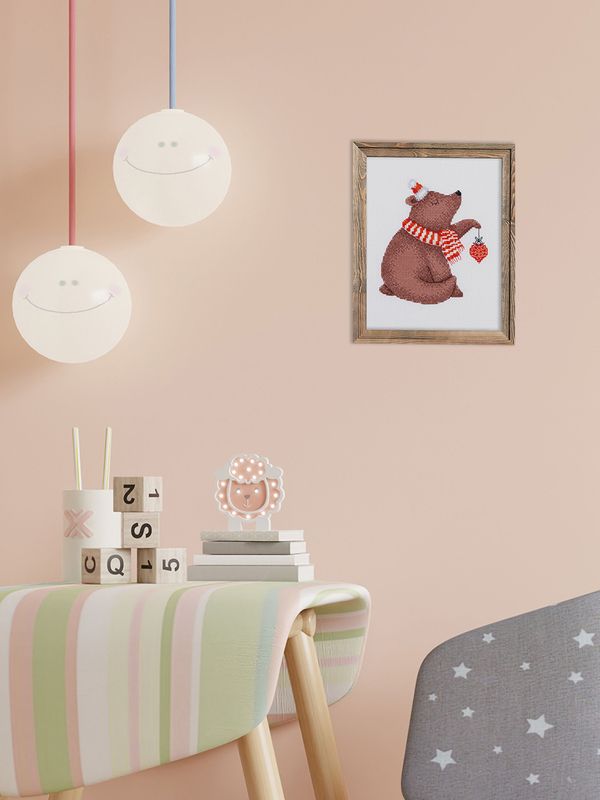 Набор для вышивания нитками Klart 8-585, Новогодний мишка, 15х13.5 см