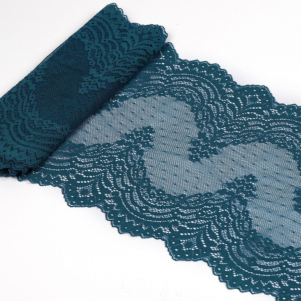 Кружево бельевое эластичное 230 мм / 10 м, 8036, цв.F222 изумрудно-синий, Kruzhevo