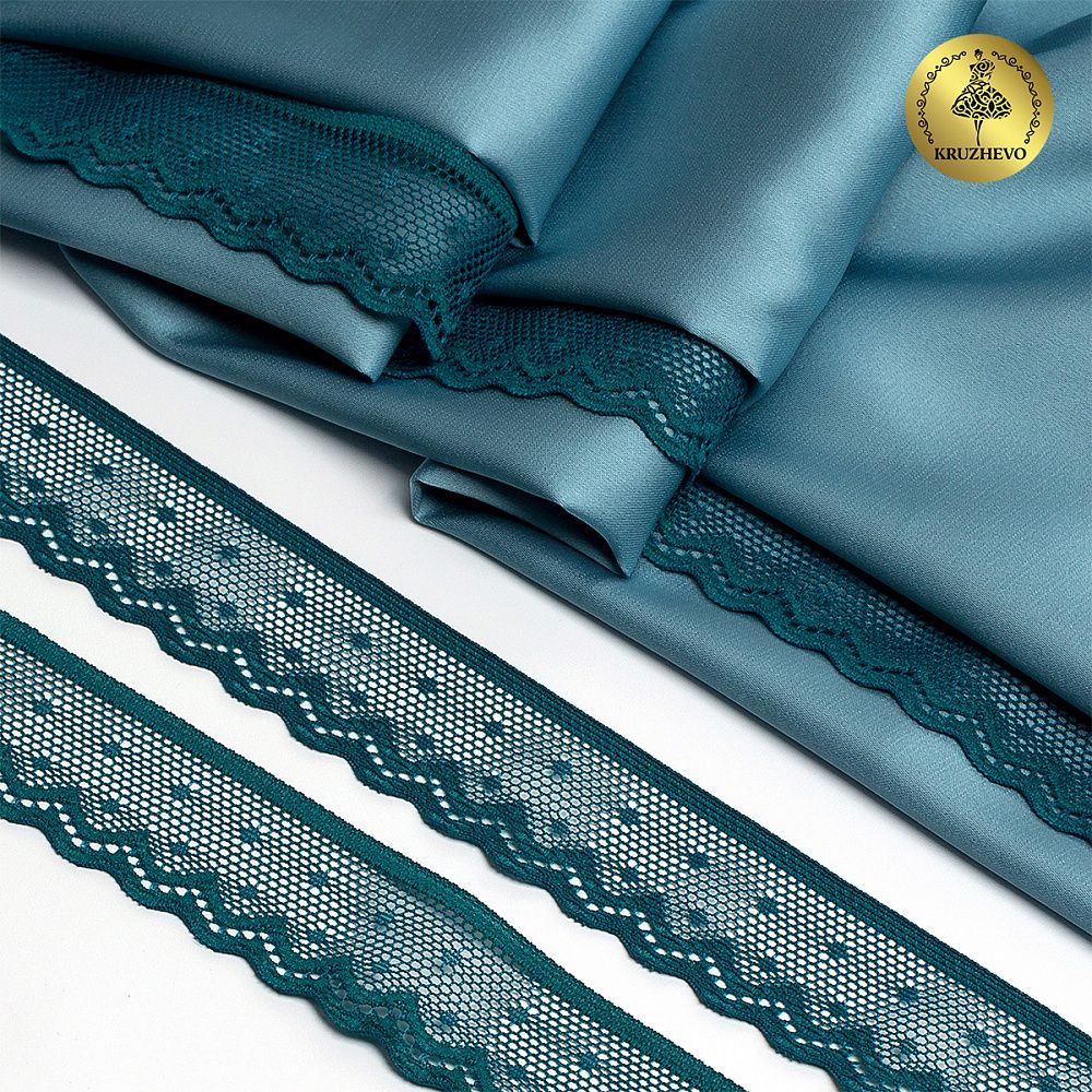 Кружево эластичное (стрейч) 25 мм, 8028, цв.F222 изумрудно-синий уп.50м, Kruzhevo