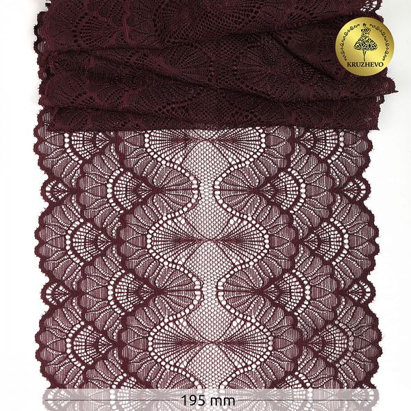 Кружево эластичное (стрейч) 8034 195мм цв.L076 сливовое вино, 10 метров, Kruzhevo