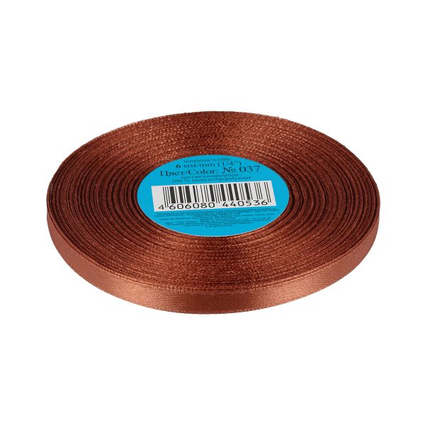 Лента атласная 1-сторонняя 6.0 мм / 33±2 метра, 037 св.коричневый, Gamma