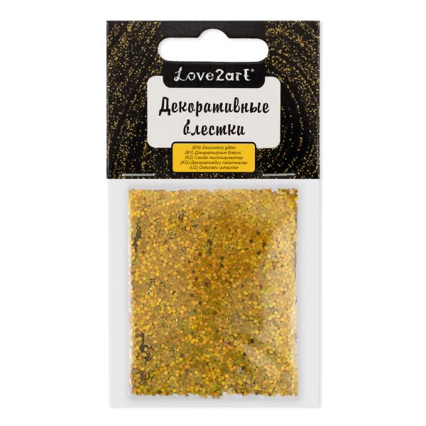 Блестки декоративные 1 мм, 25 г (5х5 г), 4.5 мл, 15 золото/gold, Love2art GLIS-01