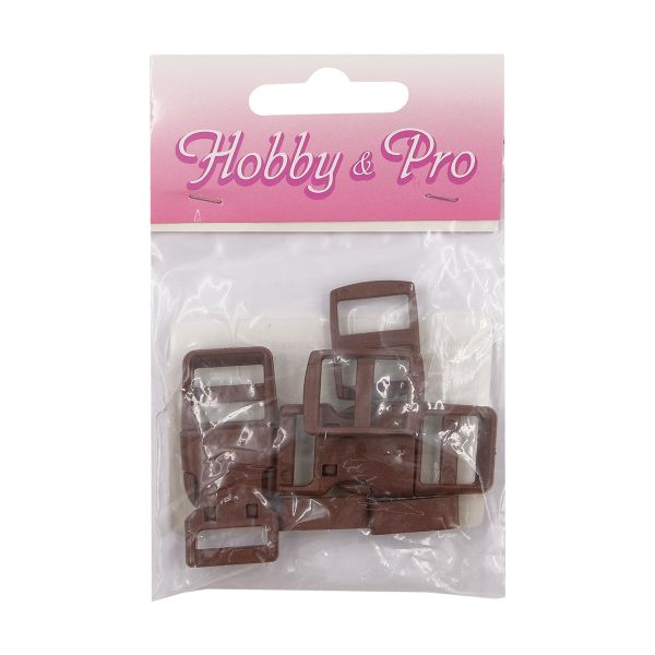 Фастекс (пряжка трезубец), рамка и рамка-регулятор 15мм, пластик, (2 компл.) Hobby&Pro, коричневый, A03001037-15