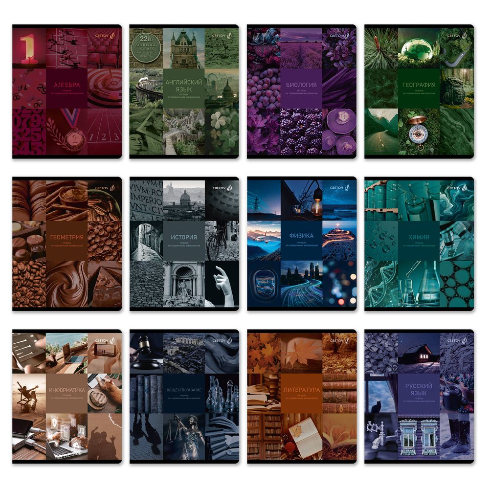 Комплект тетрадей со справочными материалами Огромный мир внутри, A5 48 л. 12 шт на скобе 60 г/м², белизна 90% 1 шт клетка/линия, 01883 12 предметов, Светоч Т294