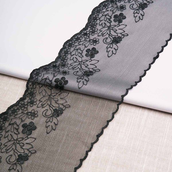 Кружево на сетке 140 мм / 3.4 метра ±4 см, черный, 3AR3745