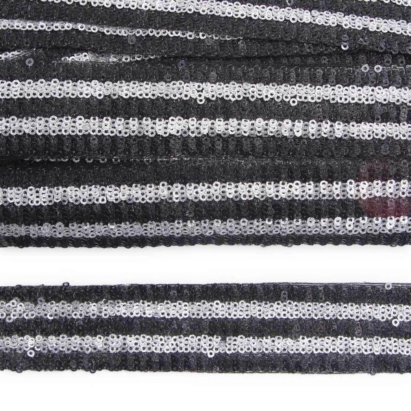 Тесьма с пайетками лампасная 3,5см / 14,63м (черный), 3AR070