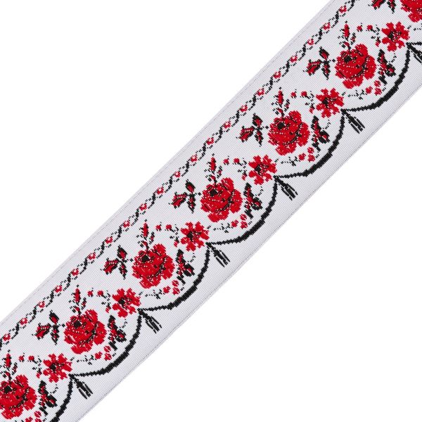 Лента (тесьма) жаккардовая 33.0 мм / 7 метров, белый/красный, 11822