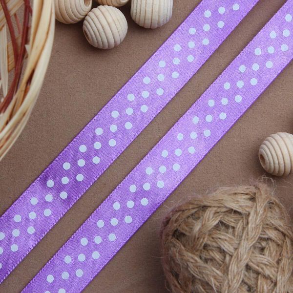 Лента атласная в горошек 15.0 мм / 3 метра, сиреневый, Globus