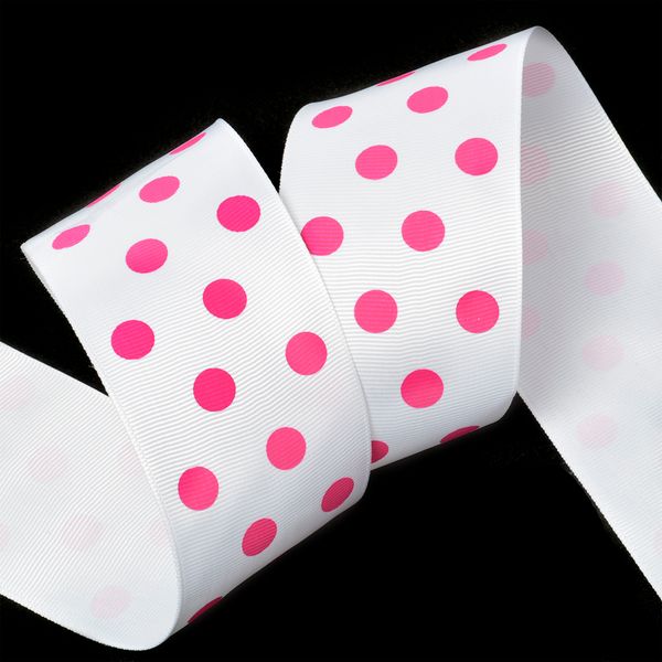 Лента репсовая (в рубчик) 50.0 мм / 27.4±2 метров, LDRG02918750 (75) крупный горошек, белый-розовый