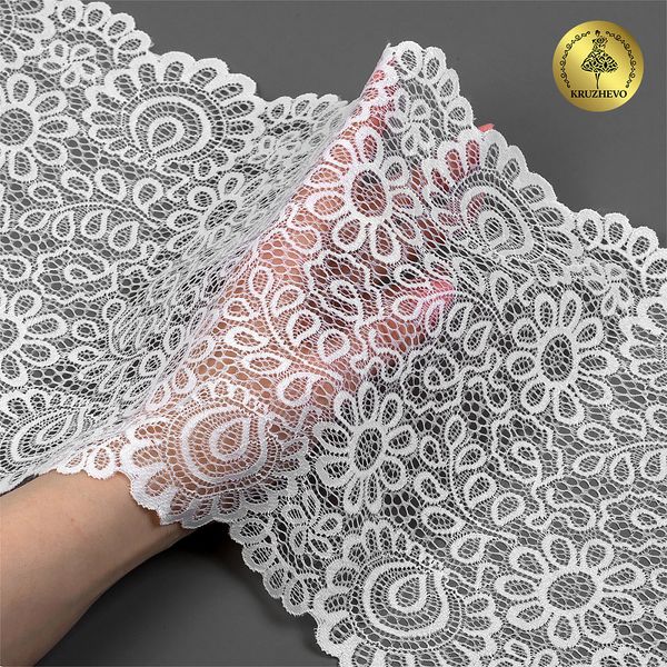 Кружево бельевое эластичное 205 мм / 25 м, 269, цв.01 белый, Kruzhevo