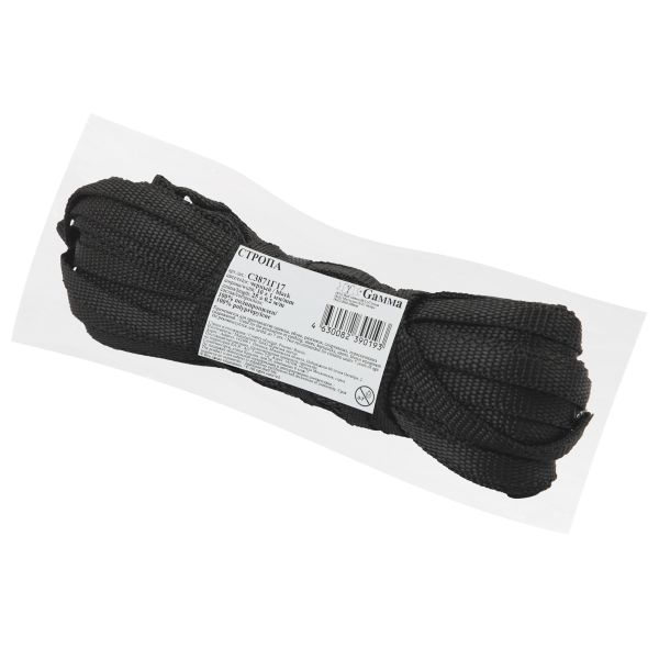 Стропа (ременная лента) 10 мм / 25 метров, толщ. 1.03 мм, [4.7 г/пог.м], 100% п/п, черный, Gamma С3871Г17