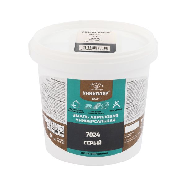 Эмаль акриловая универсальная 1 кг, RAL 7024 серый, Униколер EAU-1