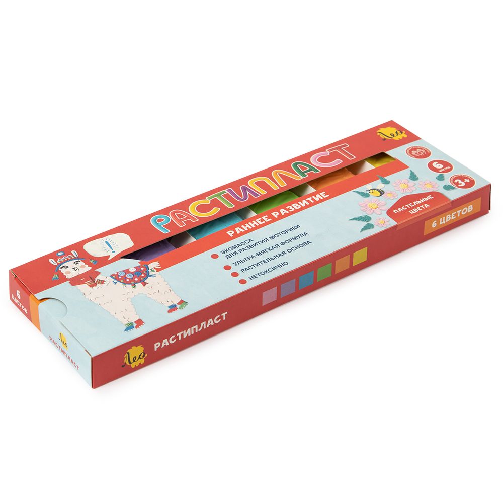 Пластилин растительный РАСТИпласт. Пастельные цвета LRPP-0106 120 г, (в картонной упаковке) 6 цв, Лео LRPP-0106