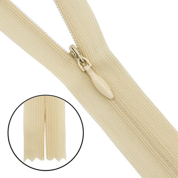 Молния потайная (скрытая) Т3 (3 мм) 1 зам., н/раз., 50 см, нейлон, F276 бежевый, 10 шт