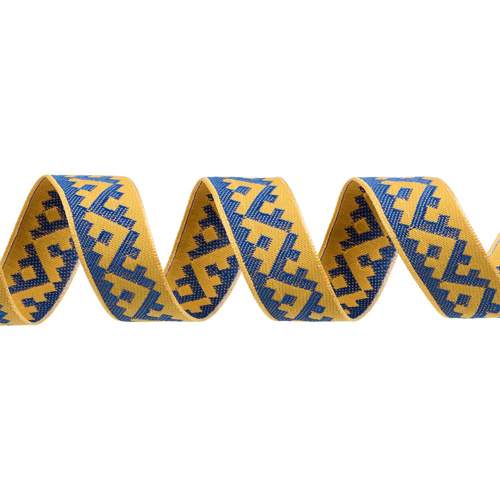 Лента (тесьма) жаккардовая 24.0 мм / 25±1 метров, Орнамент северных народов рис 8621желто-синий (7), Gamma С3772