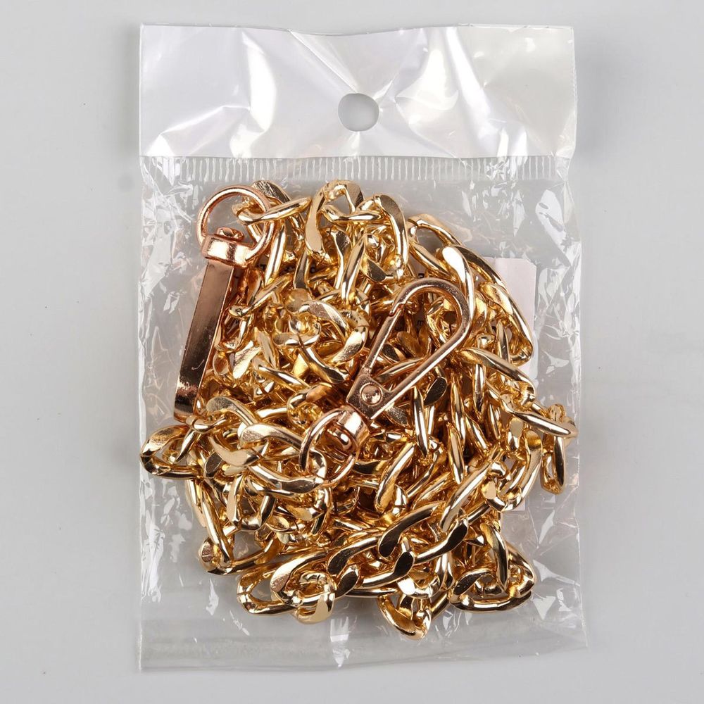 Цепочка для сумки с карабинами алюм 120см 9х14мм плоская золотой